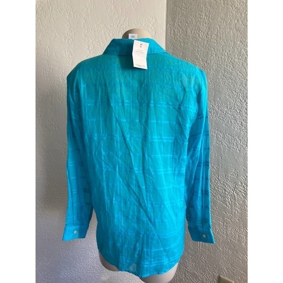 𝅺coldwater  Creek 100% cotton turquoise thin blouse .PM. NWT - Picture 4 of 7